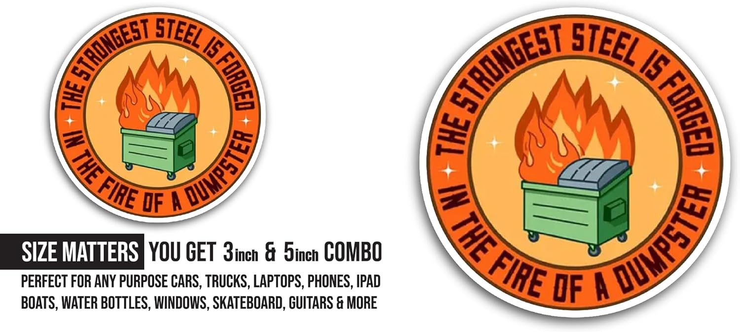 2 (Pieces) 3" and 5" The Strongest Steel is Forged Sticker, Waterproof Vinyl Decals for Many Purpose Like Cars, Trucks, Laptops, Phones, Windows and More