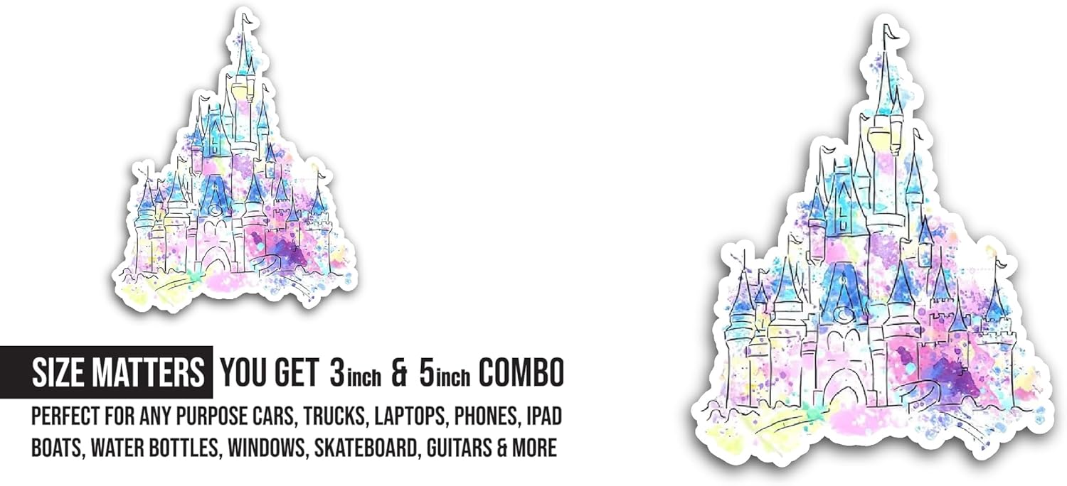 2 (Pieces) 3" and 5" Castle Sticker, Waterproof Vinyl Decals for Many Purpose Like Cars, Trucks, Laptops, Phones, Windows and More
