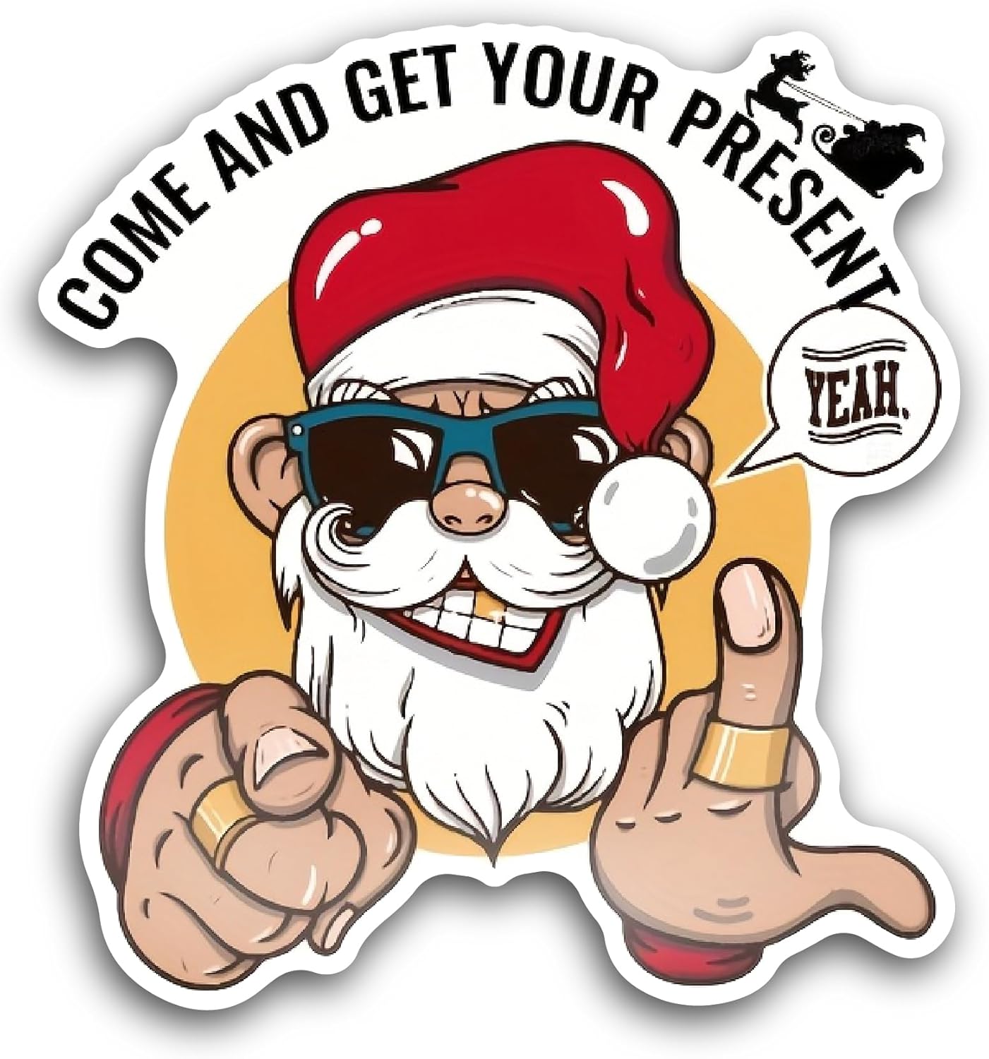 2 (Pieces) 3" and 5" Cool Santa Claus Sticker, Waterproof Vinyl Decals for Many Purpose Like Cars, Trucks, Laptops, Phones, Windows and More