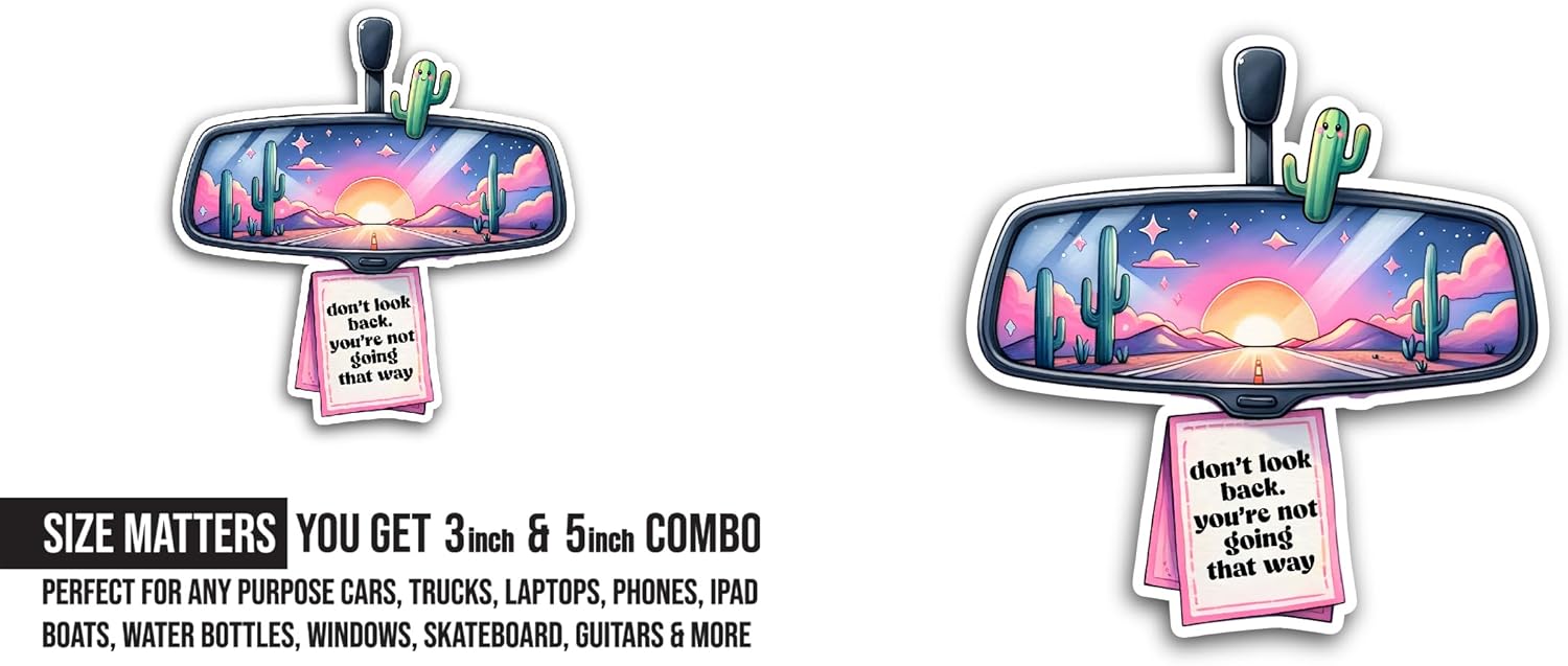 2 (Pieces) 3" and 5" Dont Look Back Sticker, Waterproof Vinyl Decals for Many Purpose Like Cars, Trucks, Laptops, Phones, Windows and More