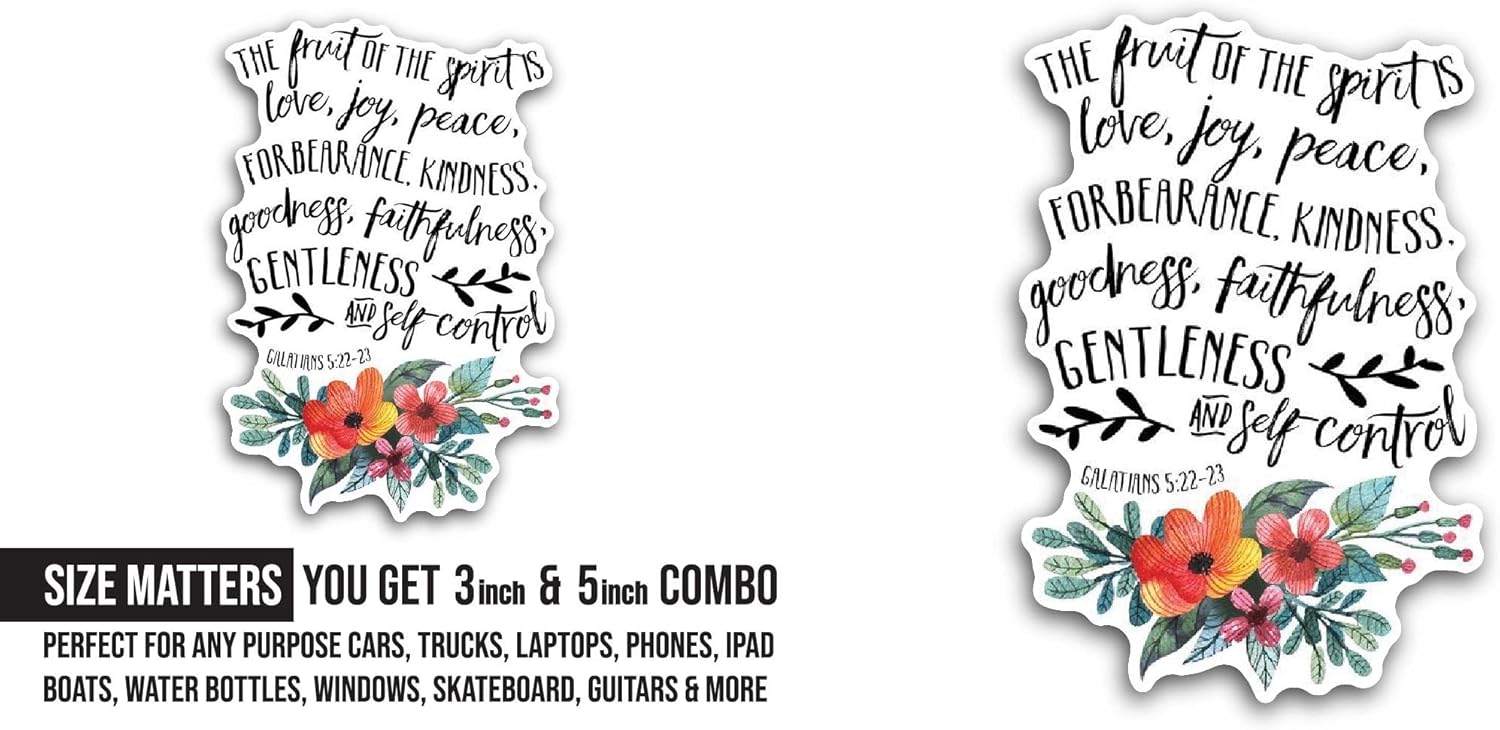 2 (Pieces) 3" and 5" Fruit of The Spirit Sticker, Waterproof Vinyl Decals for Many Purpose Like Cars, Trucks, Laptops, Phones, Windows and More