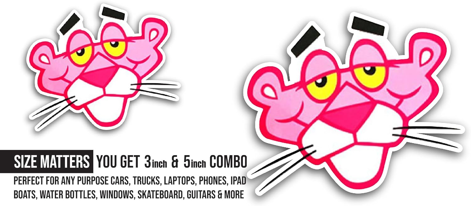2 (Pieces) 3" and 5" Pink Color Panther Face Sticker, Waterproof Vinyl Decals for Many Purpose Like Cars, Trucks, Laptops, Phones, Windows and More