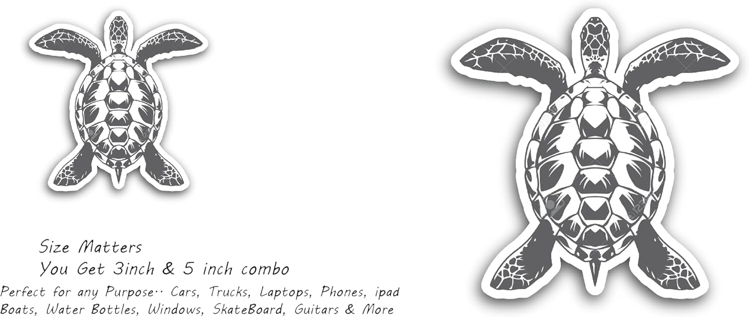 2 (Pieces) 3" and 5" Sea Turtle Deca Sticker, Waterproof Vinyl Decals for Many Purpose Like Cars, Trucks, Laptops, Phones, Windows and More