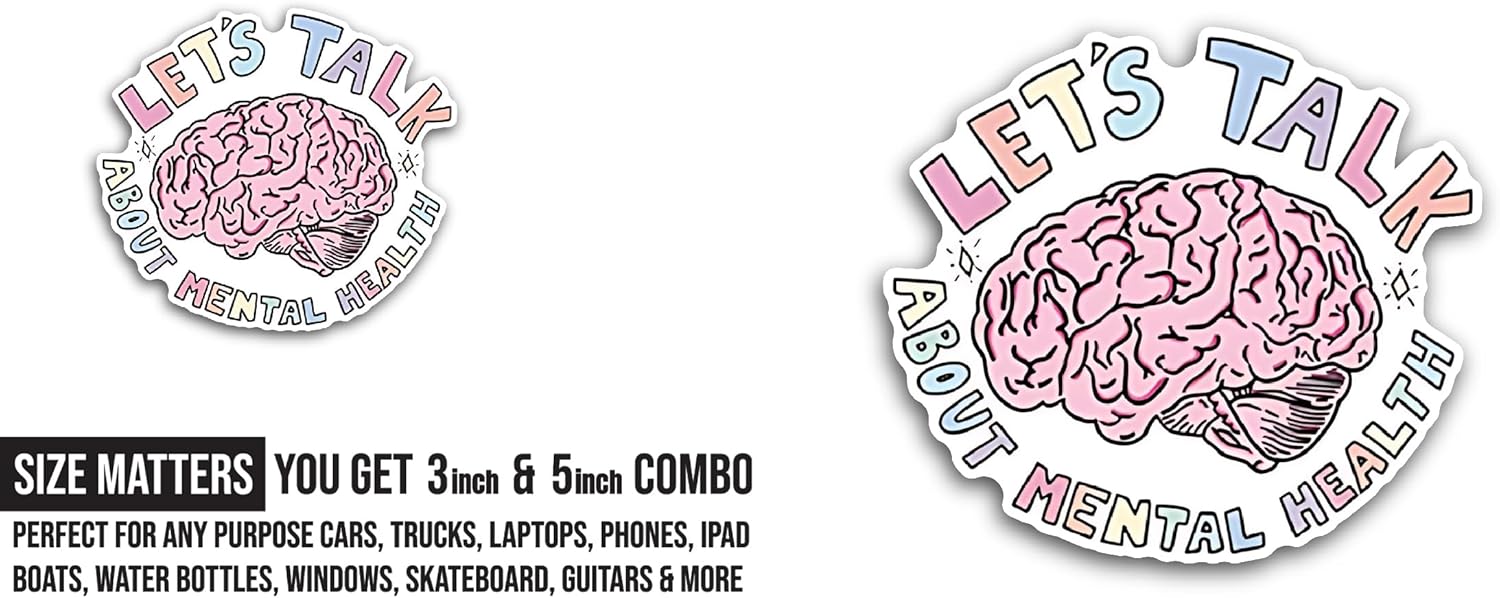 2 (Pieces) 3" and 5" Let's Talk About Mental Health Sticker, Waterproof Vinyl Decals for Many Purpose Like Cars, Trucks, Laptops, Phones, Windows and More