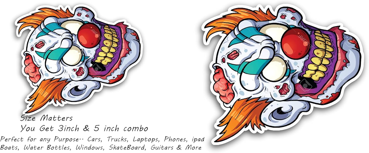 2 (Pieces) 3" and 5" Joker Skeleton Decal Sticker, Waterproof Vinyl Decals for Many Purpose Like Cars, Trucks, Laptops, Phones, Windows and More