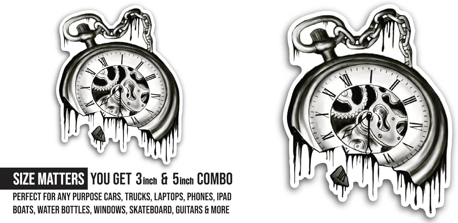 2 (Pieces) 3" and 5" Pocket Watch Sticker, Waterproof Vinyl Decals for Many Purpose Like Cars, Trucks, Laptops, Phones, Windows and More