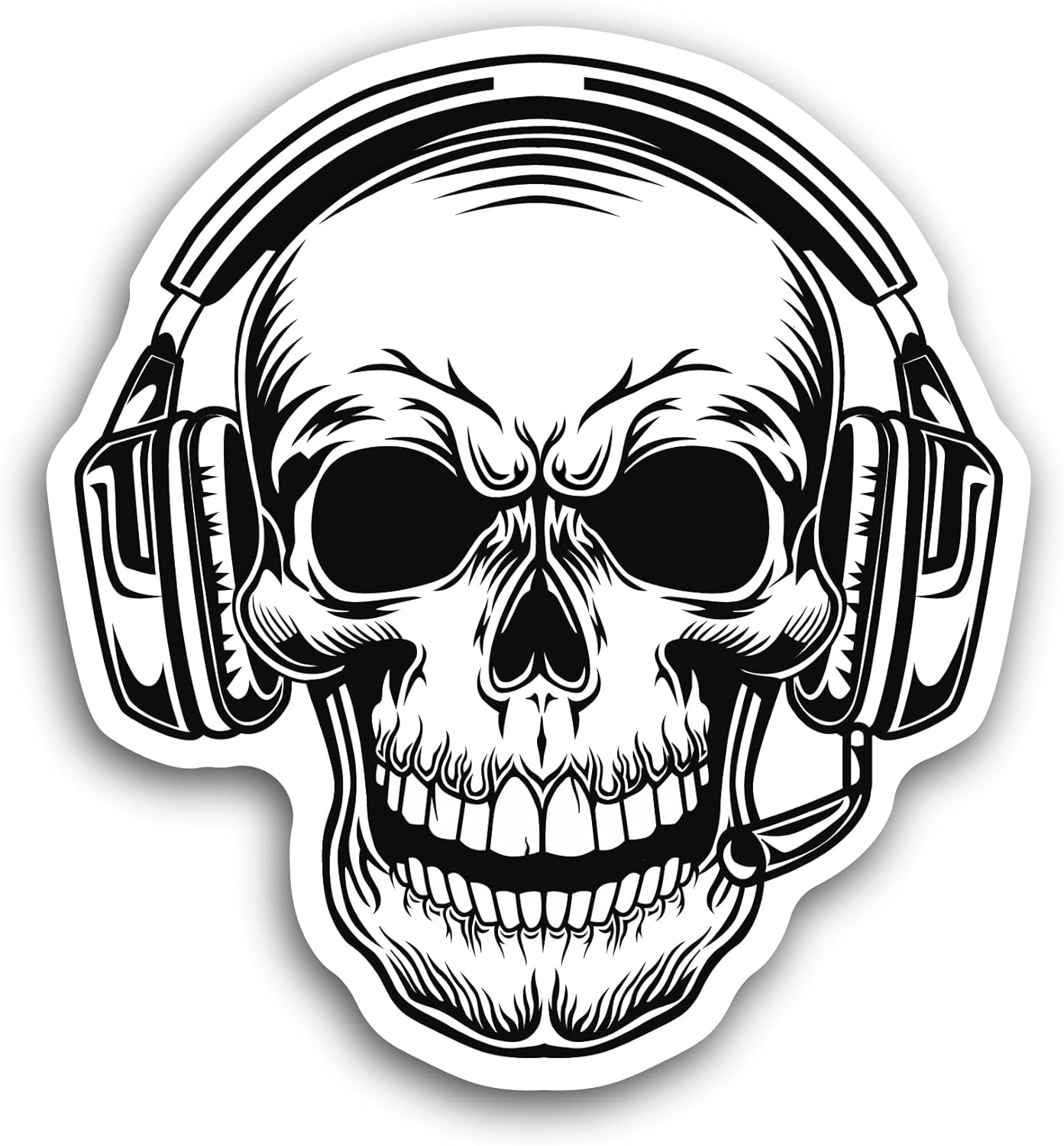 2 (Pieces) 3" and 5" Skull Face with Headphones Sticker, Waterproof Vinyl Decals for Many Purpose Like Cars, Trucks, Laptops, Phones, Windows and More