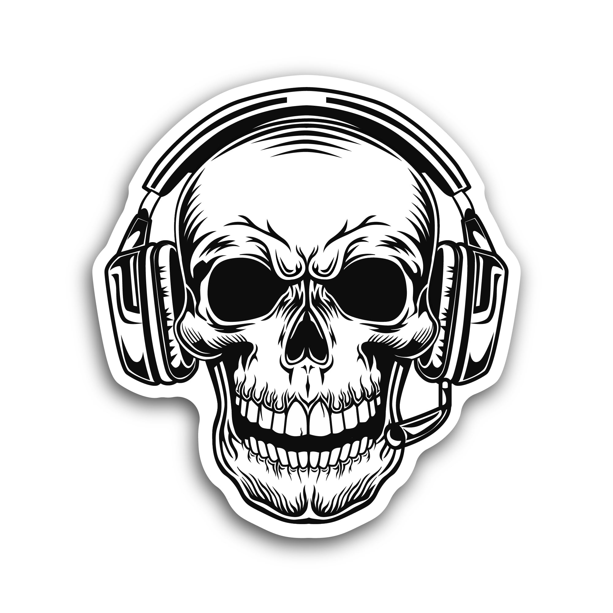 2 (Pieces) 3" and 5" Skull Face with Headphones Sticker, Waterproof Vinyl Decals for Many Purpose Li