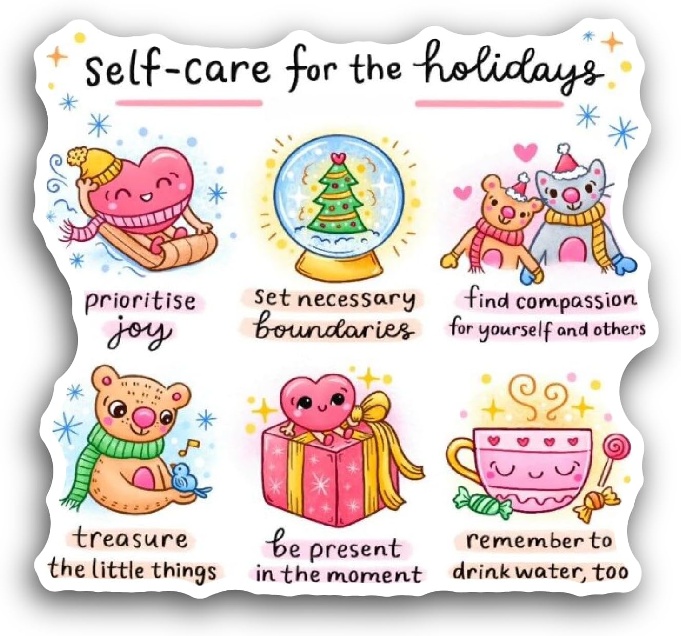 2 (Pieces) 3" and 5" Self Care Quotes with Arts Sticker, Waterproof Vinyl Decals for Many Purpose Like Cars, Trucks, Laptops, Phones, Windows and More