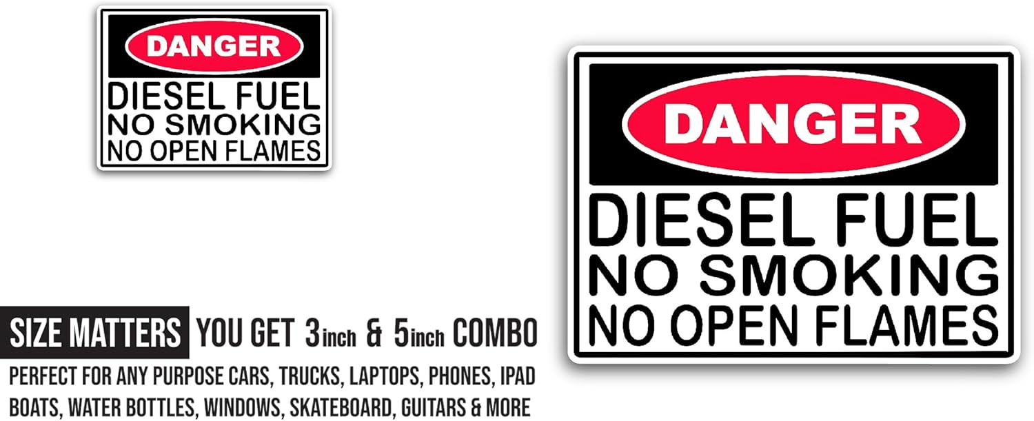 2 (Pieces) 3" and 5" Diesel Fuel No Smoking Sticker, Waterproof Vinyl Decals for Many Purpose Like Cars, Trucks, Laptops, Phones, Windows and More
