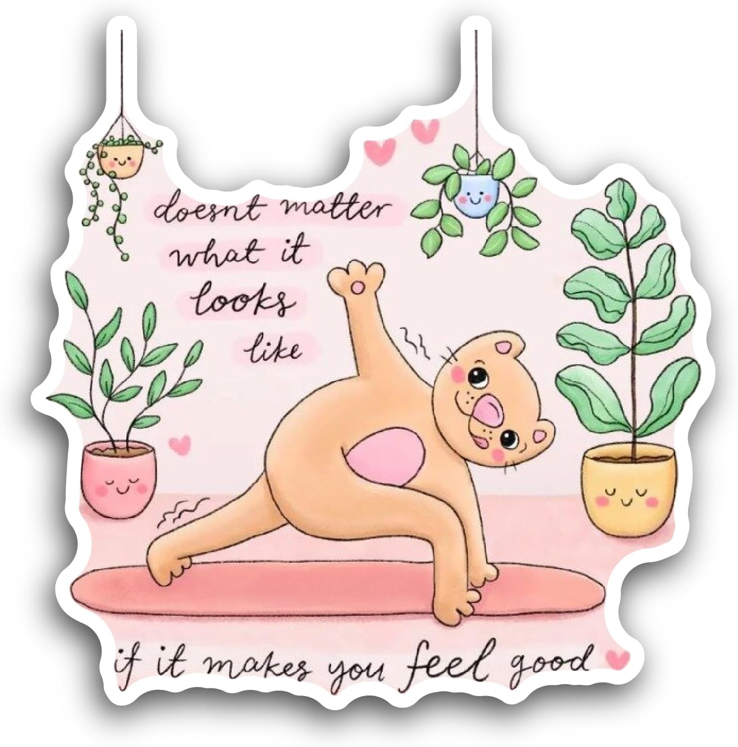 2 (Pieces) 3" and 5" Self Love Text with Cat Drawing Sticker, Waterproof Vinyl Decals for Many Purpose Like Cars, Trucks, Laptops, Phones, Windows and More