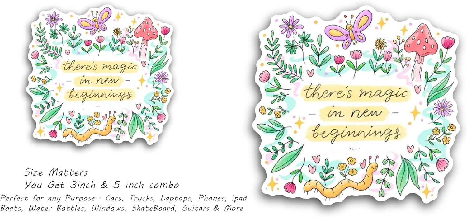 2 (Pieces) 3" and 5" Flowers and Animals Sticker, Waterproof Vinyl Decals for Many Purpose Like Cars, Trucks, Laptops, Phones, Windows and More