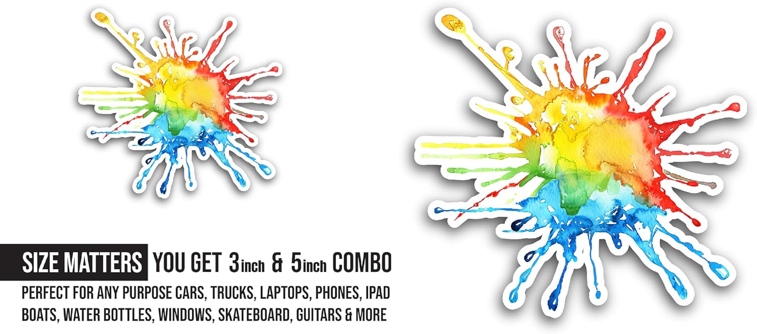 2 (Pieces) 3" and 5" Colorful Blue and Yellow Splash Sticker, Waterproof Vinyl Decals for Many Purpose Like Cars, Trucks, Laptops, Phones, Windows and More