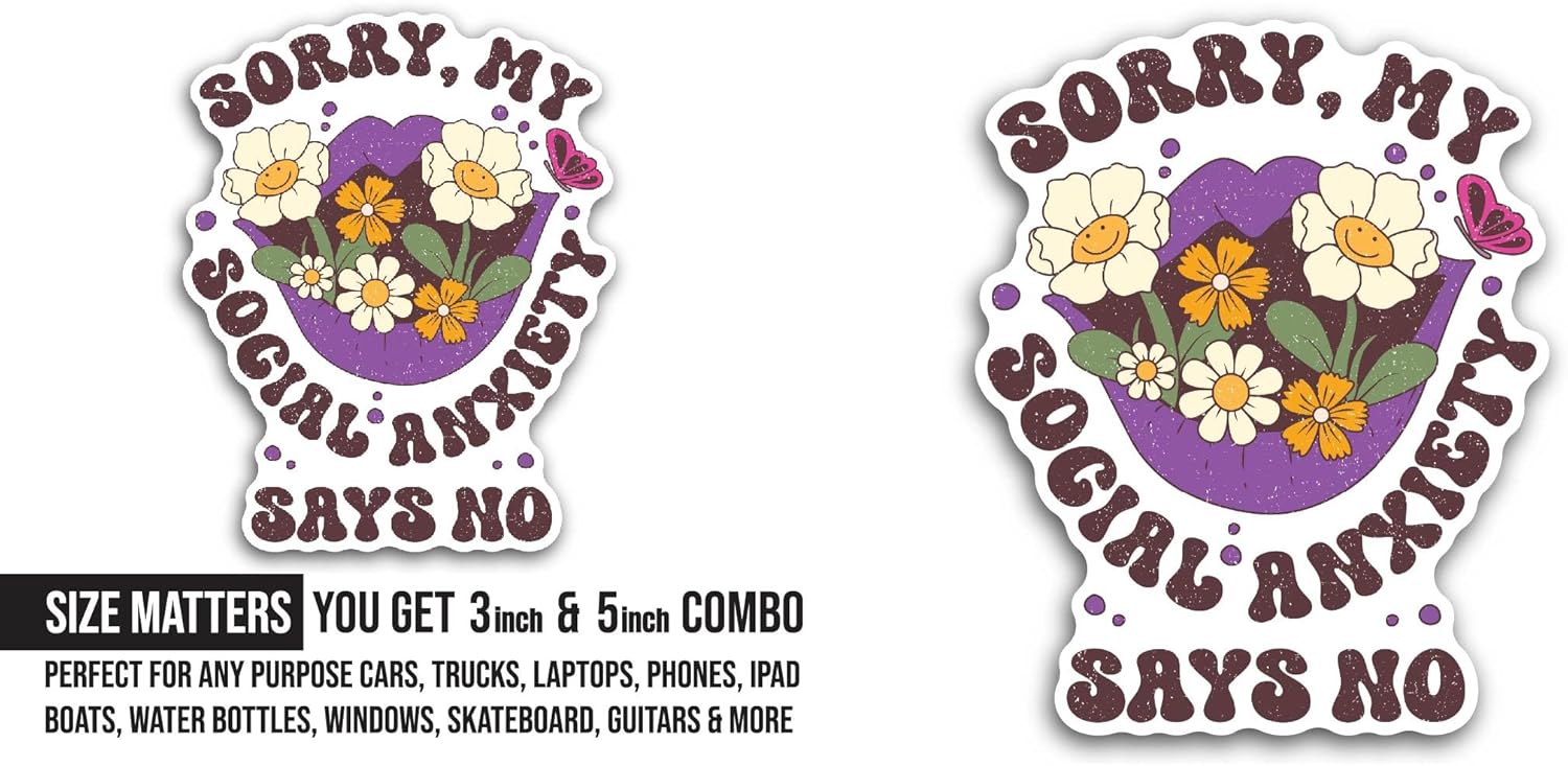 2 (Pieces) 3" and 5" Social Anxiety Sticker, Waterproof Vinyl Decals for Many Purpose Like Cars, Trucks, Laptops, Phones, Windows and More