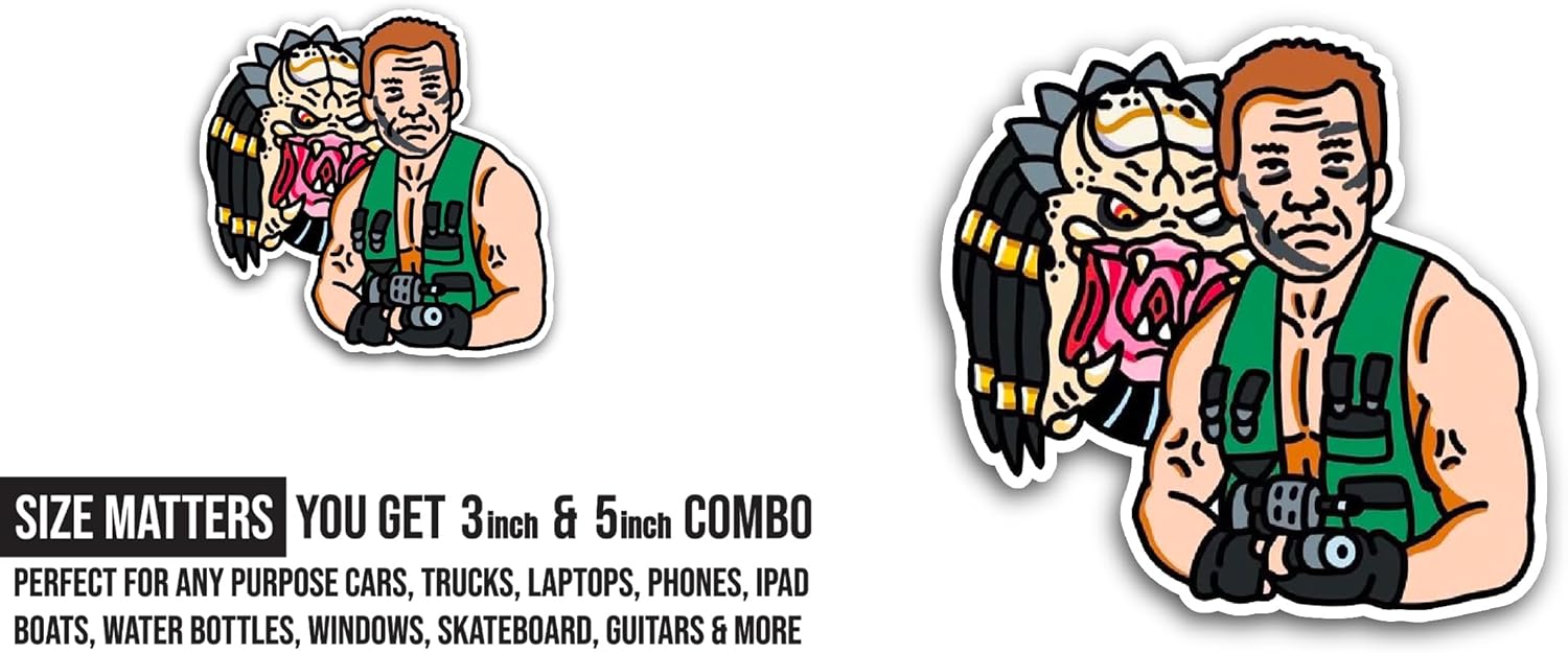 2 (Pieces) 3" and 5" Cartoon Hero Sticker, Waterproof Vinyl Decals for Many Purpose Like Cars, Trucks, Laptops, Phones, Windows and More