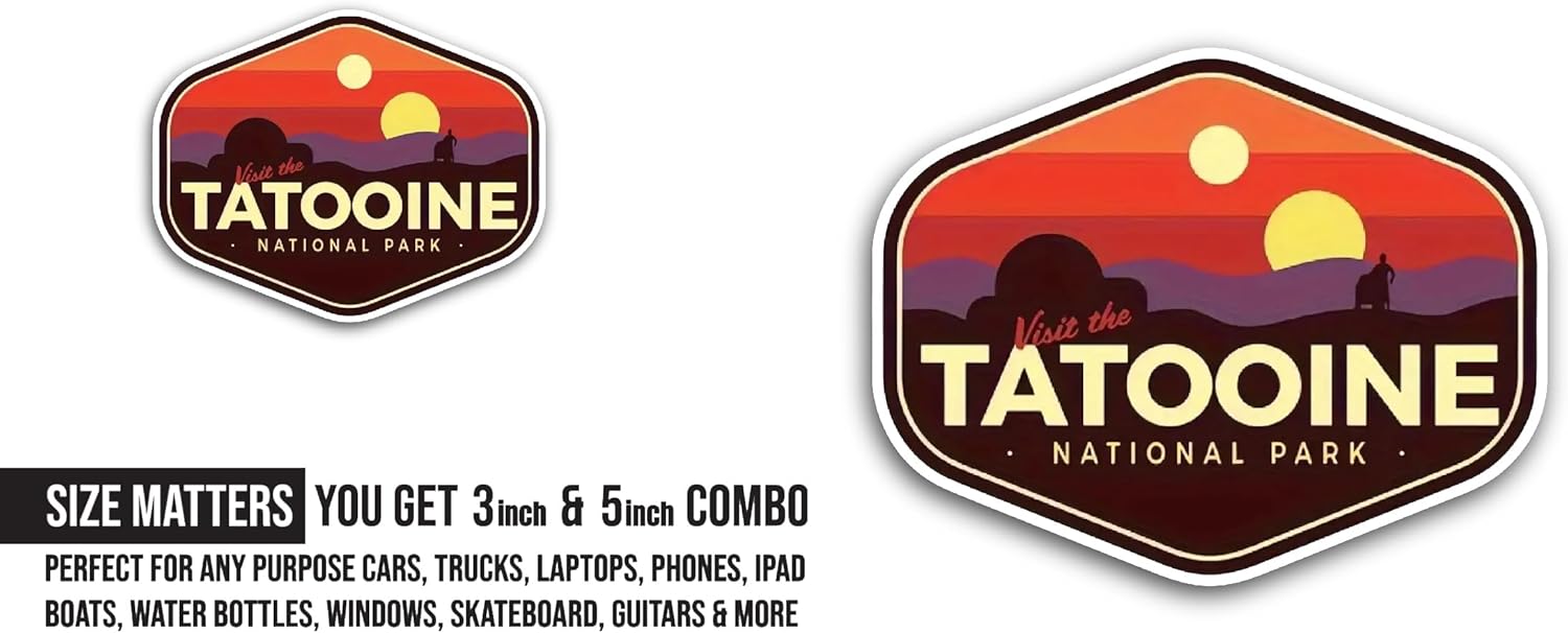 2 (Pieces) 3" and 5" Tatooine National Park Sticker, Waterproof Vinyl Decals for Many Purpose Like Cars, Trucks, Laptops, Phones, Windows and More