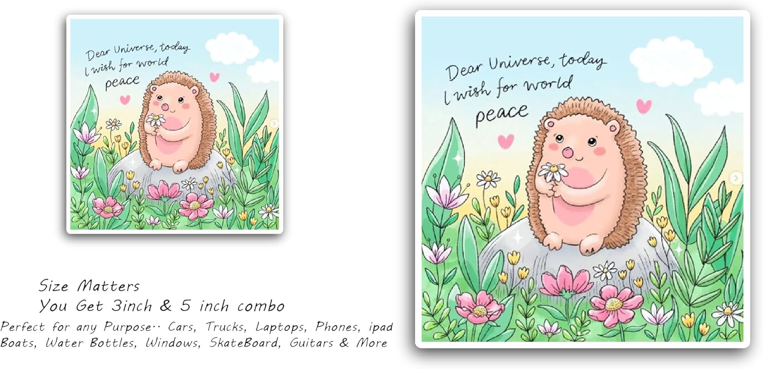 2 (Pieces) 3" and 5" Cute Cartoon Hedgehog Sticker, Waterproof Vinyl Decals for Many Purpose Like Cars, Trucks, Laptops, Phones, Windows and More