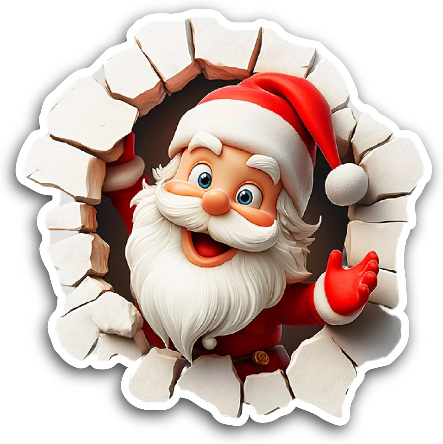 2 (Pieces) 3" and 5" Cartoon Santa Breaking Through A Hole Sticker, Waterproof Vinyl Decals for Many Purpose Like Cars, Trucks, Laptops, Phones, Windows and More