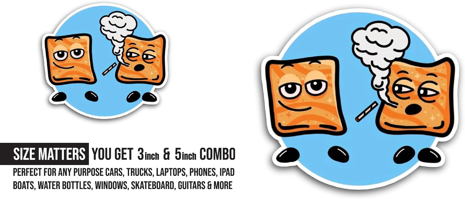 2 (Pieces) 3" and 5" Toast Face Sticker, Waterproof Vinyl Decals for Many Purpose Like Cars, Trucks, Laptops, Phones, Windows and More