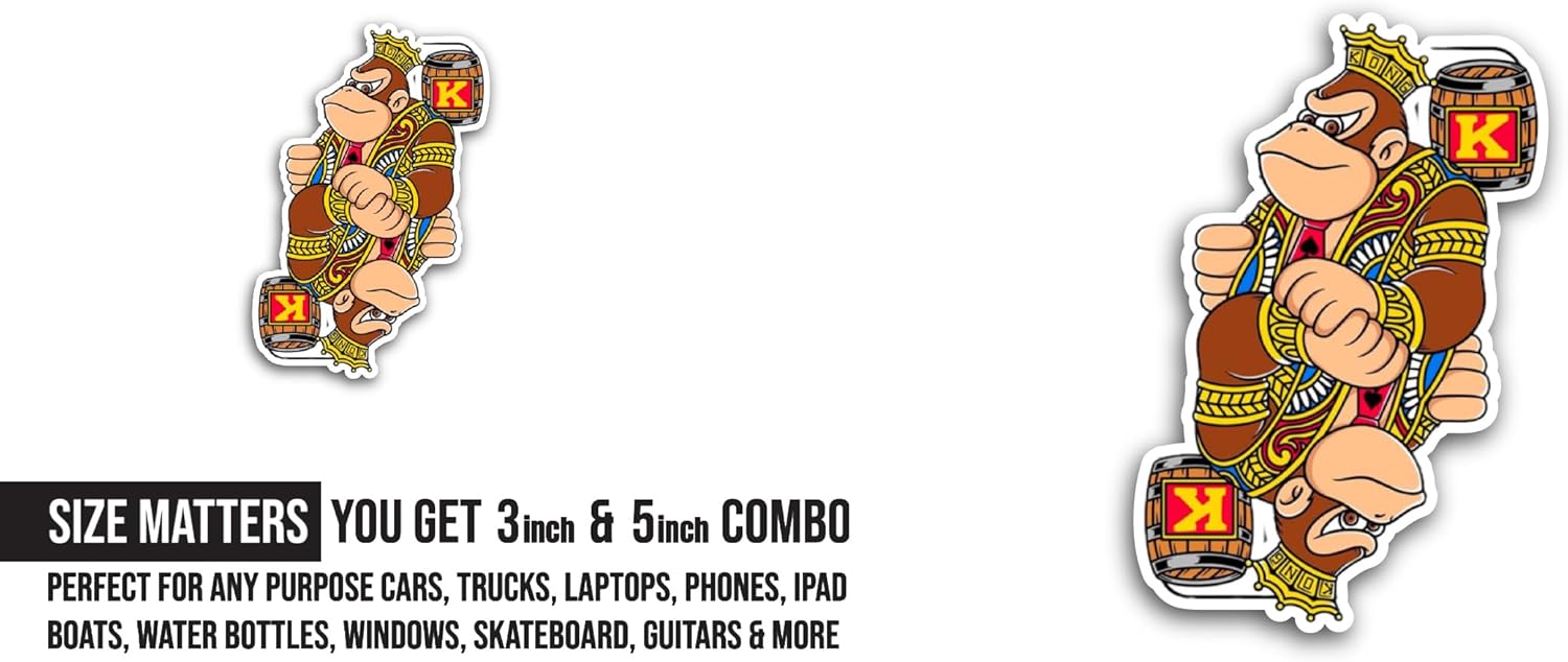 2 (Pieces) 3" and 5" Cartoon Kong Sticker, Waterproof Vinyl Decals for Many Purpose Like Cars, Trucks, Laptops, Phones, Windows and More