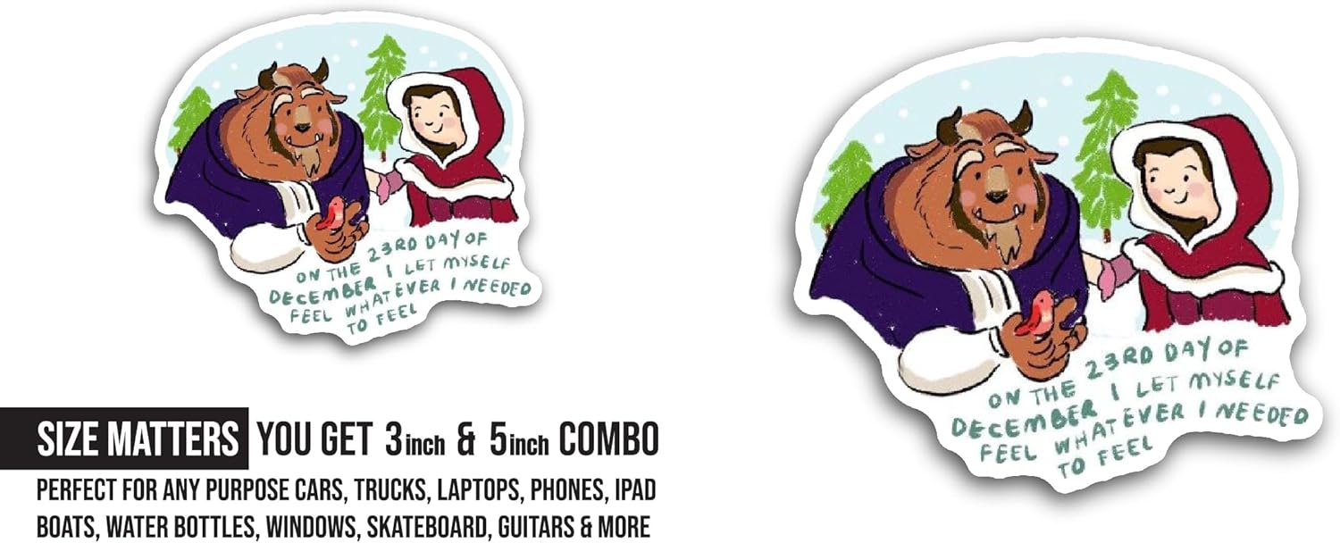 2 (Pieces) 3" and 5" Girl and The Beast Sticker, Waterproof Vinyl Decals for Many Purpose Like Cars, Trucks, Laptops, Phones, Windows and More