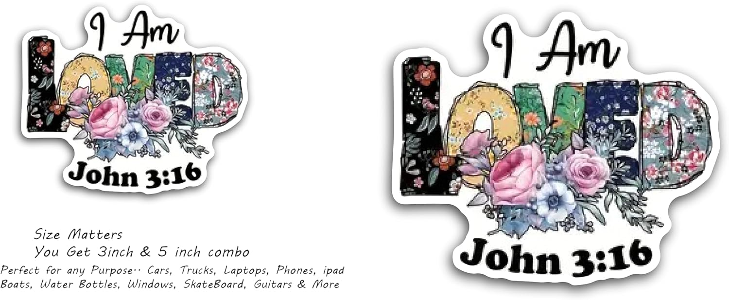 2 (Pieces) 3" and 5" I Am John 3:16 Decal Sticker, Waterproof Vinyl Decals for Many Purpose Like Cars, Trucks, Laptops, Phones, Windows and More