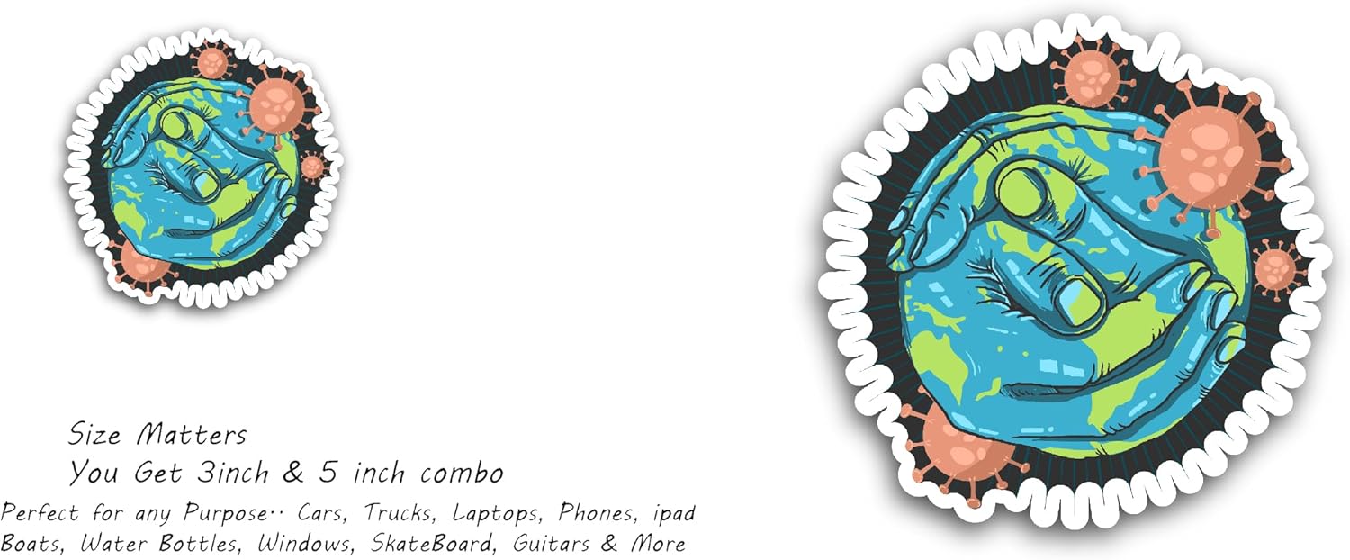 2 (Pieces) 3" and 5" Resist Earth from Virus Sticker, Waterproof Vinyl Decals for Many Purpose Like Cars, Trucks, Laptops, Phones, Windows and More