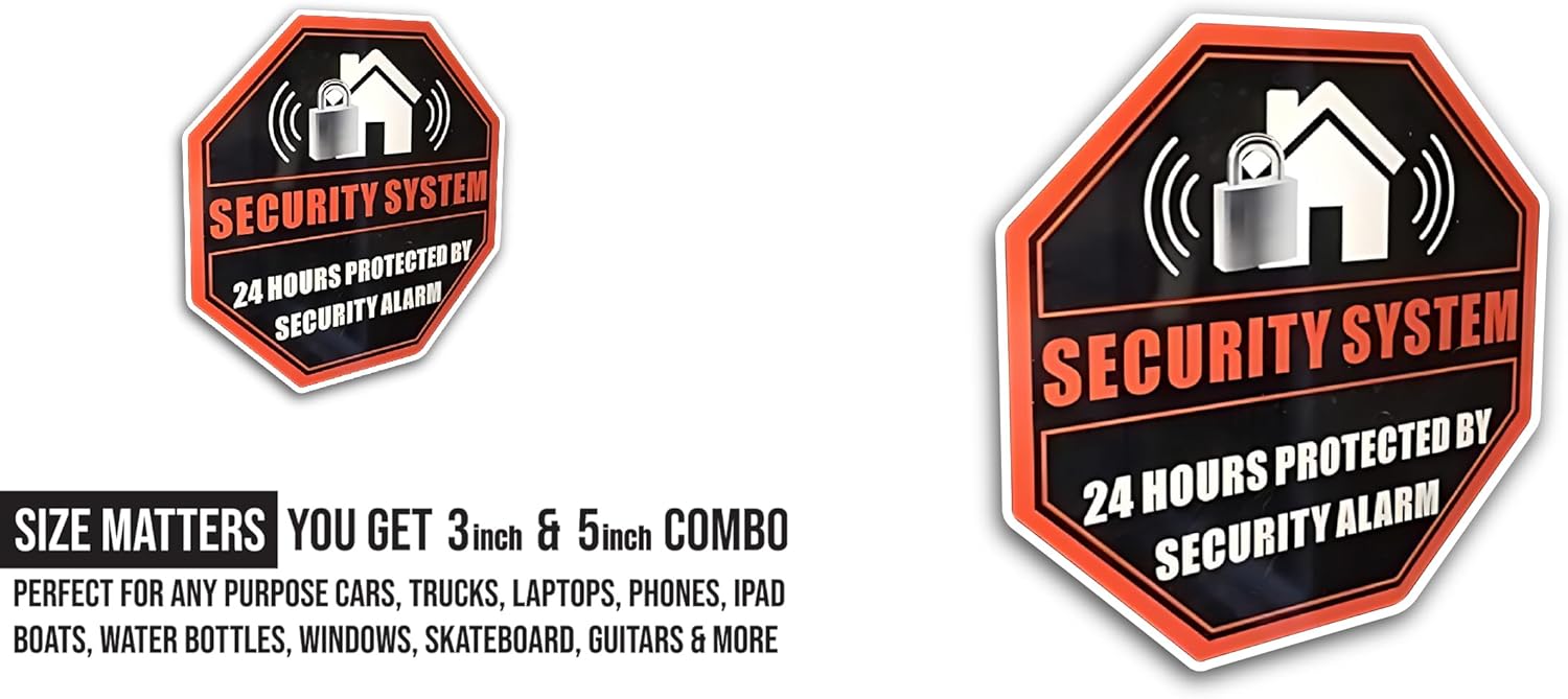 2 (Pieces) 3" and 5" Security System Sticker, Waterproof Vinyl Decals for Many Purpose Like Cars, Trucks, Laptops, Phones, Windows and More
