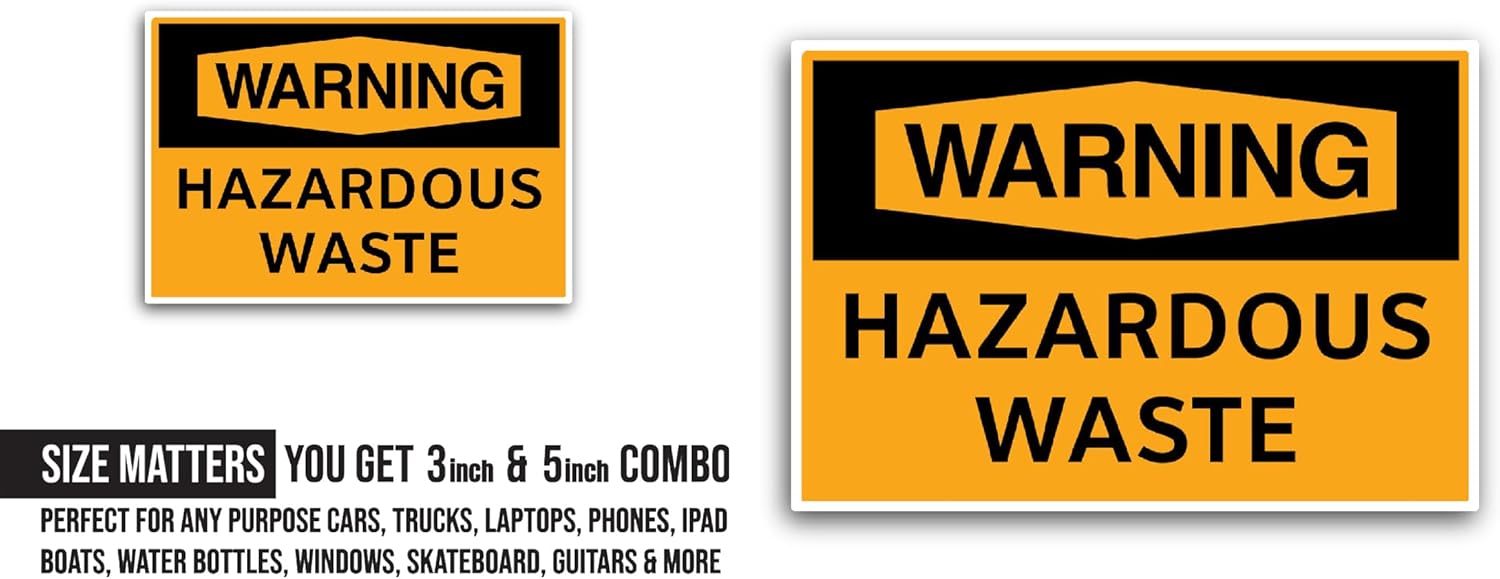 2 (Pieces) 3" and 5" Hazardous Waste Sticker, Waterproof Vinyl Decals for Many Purpose Like Cars, Trucks, Laptops, Phones, Windows and More