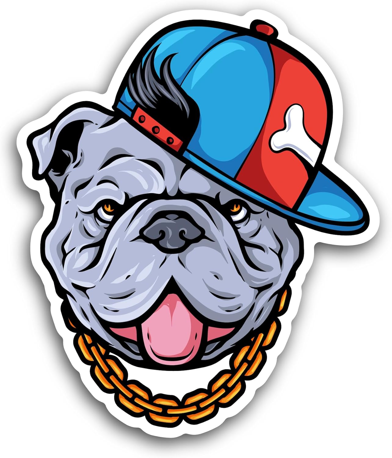 2 (Pieces) 3" and 5" Bulldog Wearing Gold Chain Sticker, Waterproof Vinyl Decals for Many Purpose Like Cars, Trucks, Laptops, Phones, Windows and More