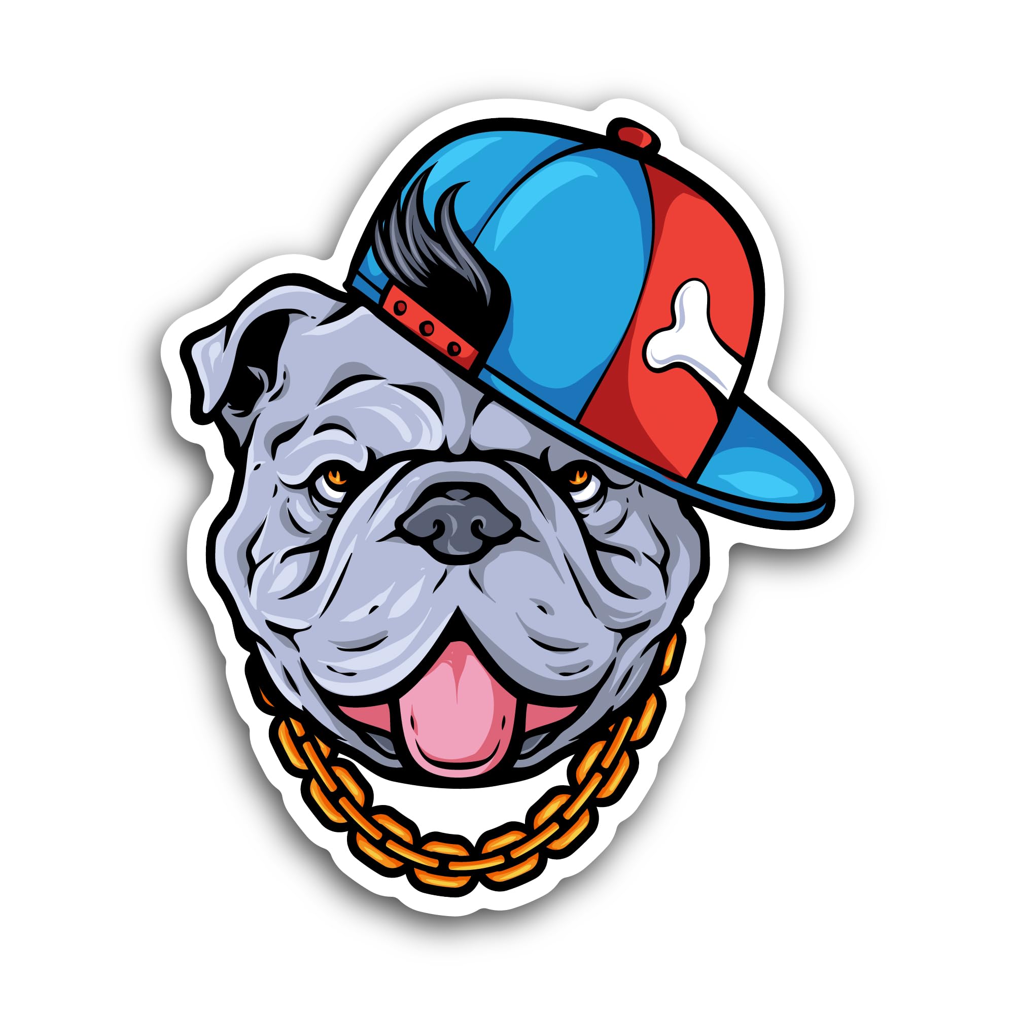 2 (Pieces) 3" and 5" Bulldog Wearing Gold Chain Sticker, Waterproof Vinyl Decals for Many Purpose Li