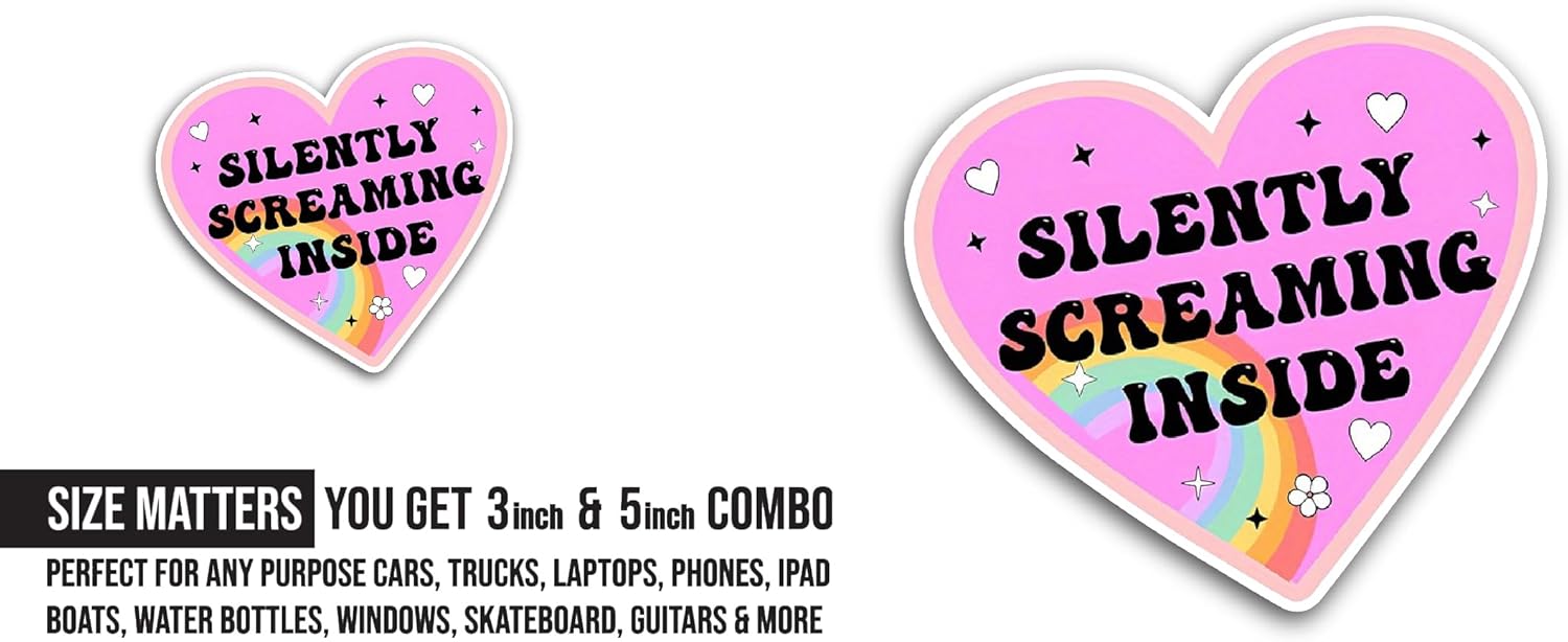 2 (Pieces) 3" and 5" Silently Screaming Inside Sticker, Waterproof Vinyl Decals for Many Purpose Like Cars, Trucks, Laptops, Phones, Windows and More