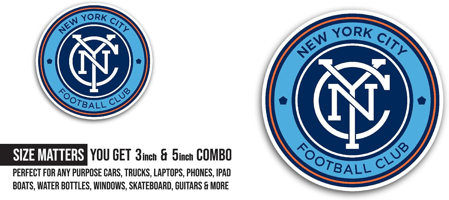 2 (Pieces) 3" and 5" New Y0rk City FC Sticker, Waterproof Vinyl Decals for Many Purpose Like Cars, Trucks, Laptops, Phones, Windows and More