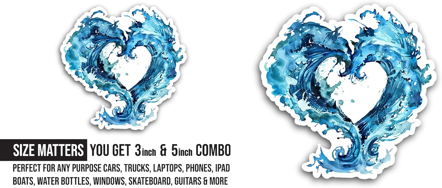 2 (Pieces) 3" and 5" Blue Heart Frame Sticker, Waterproof Vinyl Decals for Many Purpose Like Cars, Trucks, Laptops, Phones, Windows and More