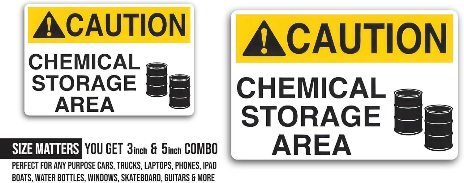 2 (Pieces) 3" and 5" Chemical Storage Area Sticker, Waterproof Vinyl Decals for Many Purpose Like Cars, Trucks, Laptops, Phones, Windows and More