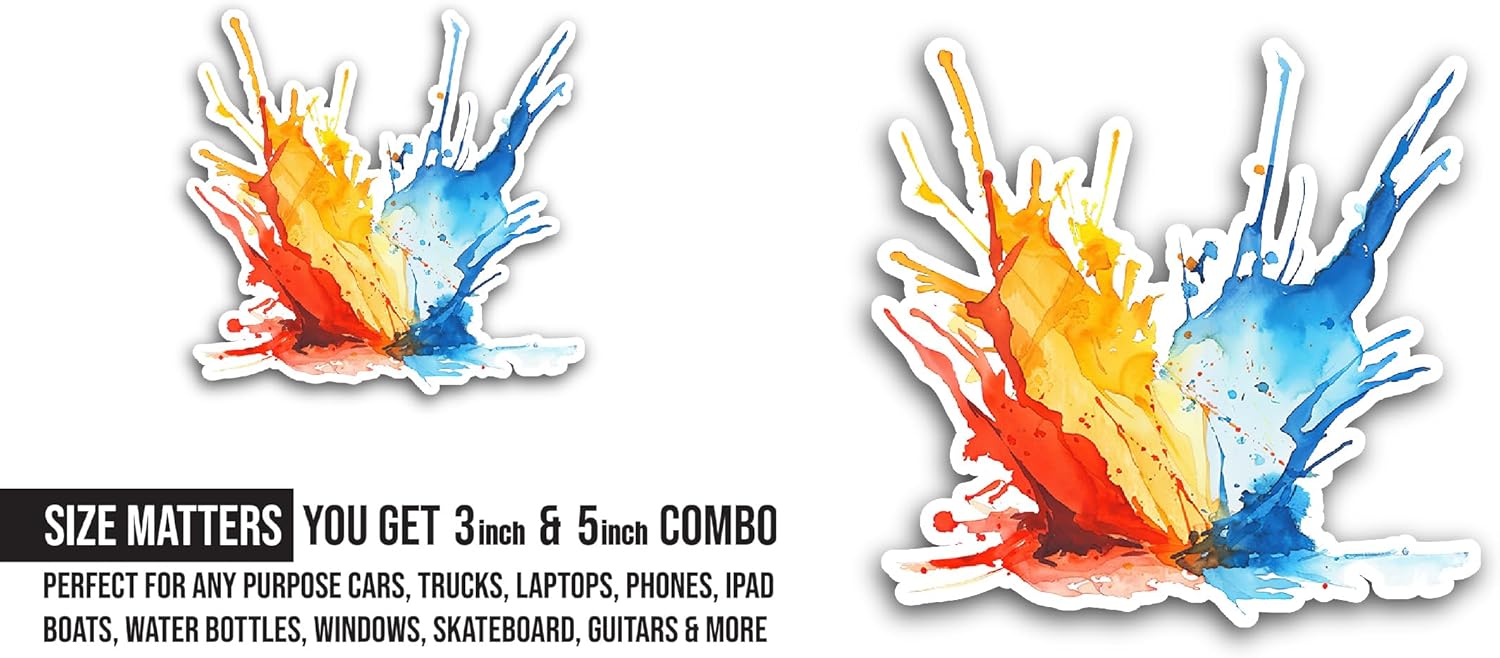 2 (Pieces) 3" and 5" Colorful Stain Sticker, Waterproof Vinyl Decals for Many Purpose Like Cars, Trucks, Laptops, Phones, Windows and More