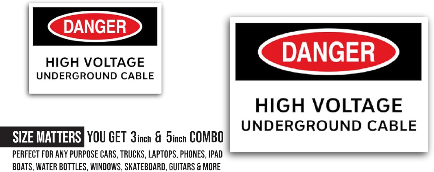 2 (Pieces) 3" and 5" High Voltage Underground Cable Sticker, Waterproof Vinyl Decals for Many Purpose Like Cars, Trucks, Laptops, Phones, Windows and More