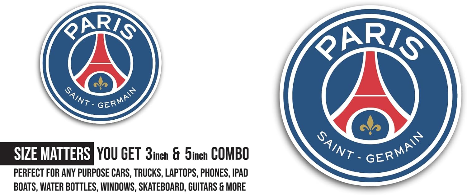2 (Pieces) 3" and 5" Paris S@int Germain Sticker, Waterproof Vinyl Decals for Many Purpose Like Cars, Trucks, Laptops, Phones, Windows and More