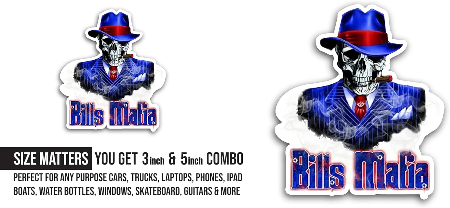 2 (Pieces) 3" and 5" Bills Mafia Sticker, Waterproof Vinyl Decals for Many Purpose Like Cars, Trucks, Laptops, Phones, Windows and More