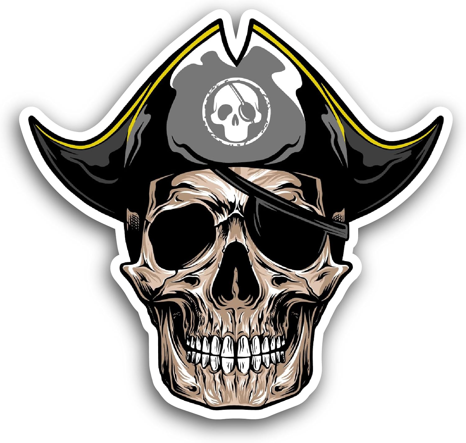 2 (Pieces) 3" and 5" Skull Pirate with Black Cap Sticker, Waterproof Vinyl Decals for Many Purpose Like Cars, Trucks, Laptops, Phones, Windows and More