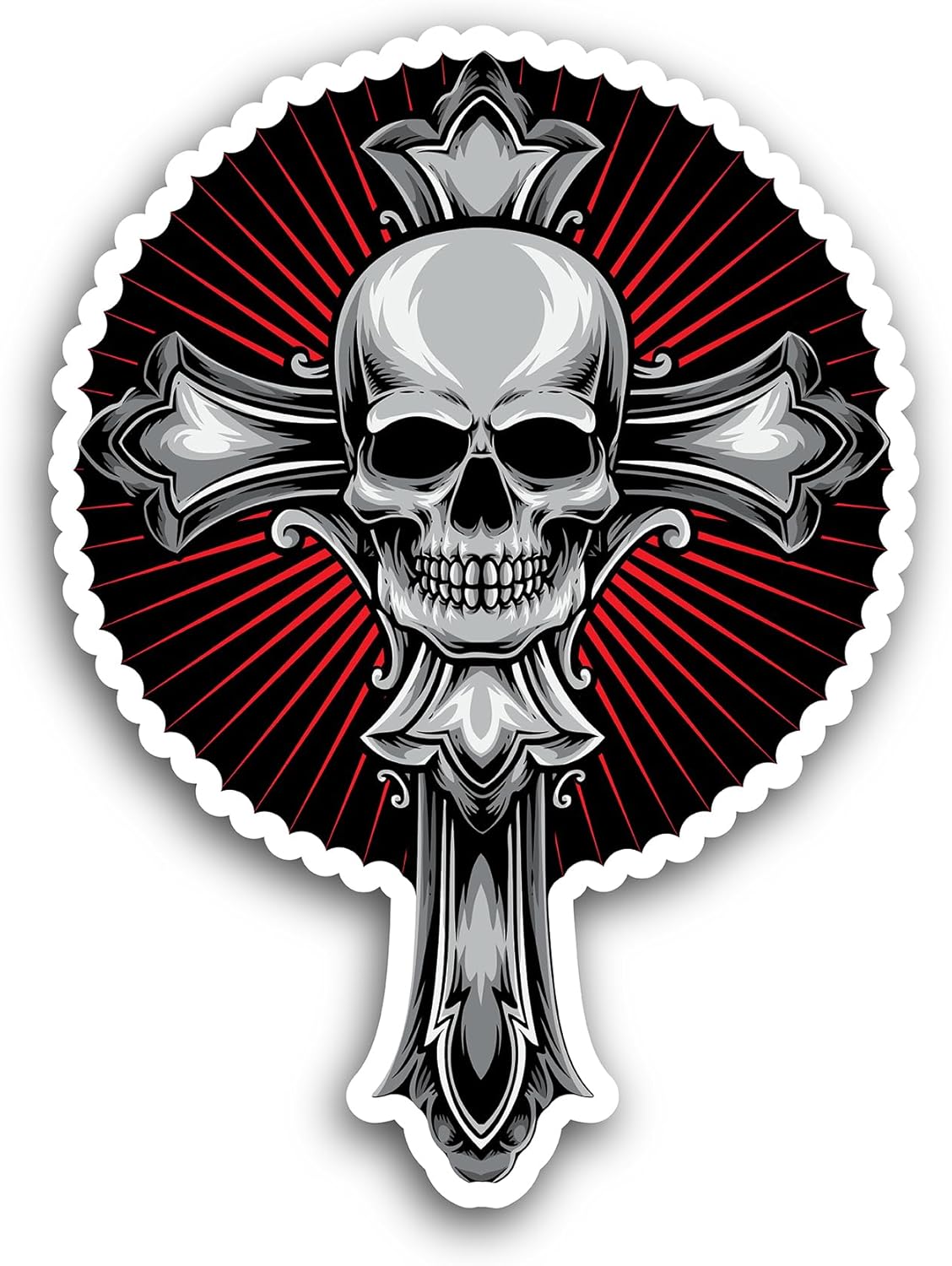2 (Pieces) 3" and 5" Cross with Skull Sticker, Waterproof Vinyl Decals for Many Purpose Like Cars, Trucks, Laptops, Phones, Windows and More
