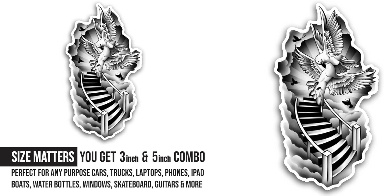 2 (Pieces) 3" and 5" Stairs with Dove Sticker, Waterproof Vinyl Decals for Many Purpose Like Cars, Trucks, Laptops, Phones, Windows and More