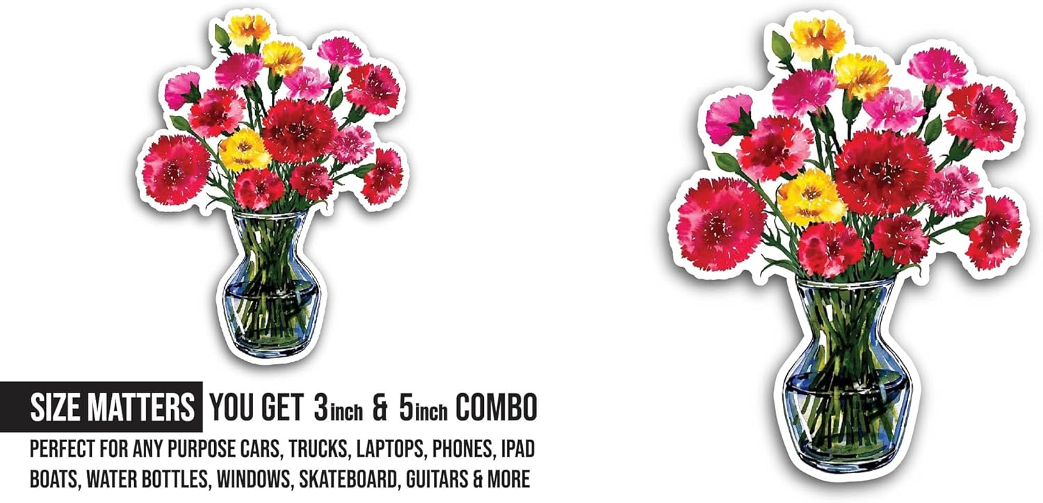 2 (Pieces) 3" and 5" Bouquet of Carnation Sticker, Waterproof Vinyl Decals for Many Purpose Like Cars, Trucks, Laptops, Phones, Windows and More