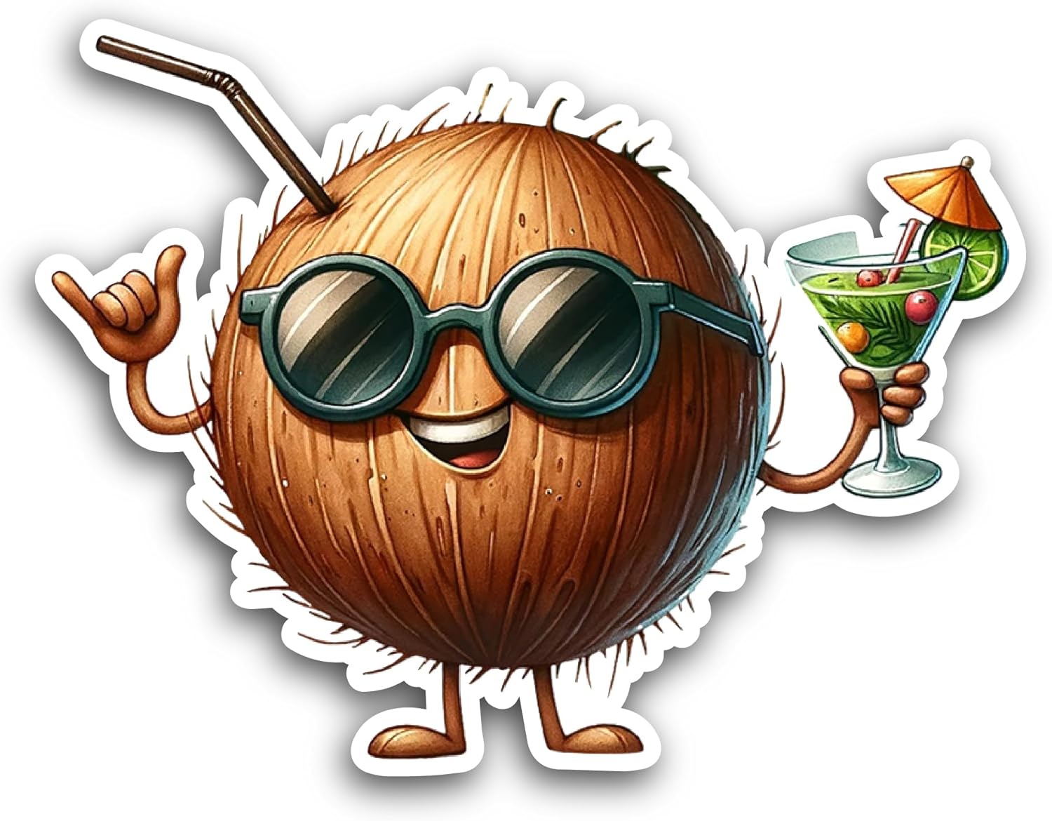 2 (Pieces) 3" and 5" Cartoon Coconut Sticker, Waterproof Vinyl Decals for Many Purpose Like Cars, Trucks, Laptops, Phones, Windows and More