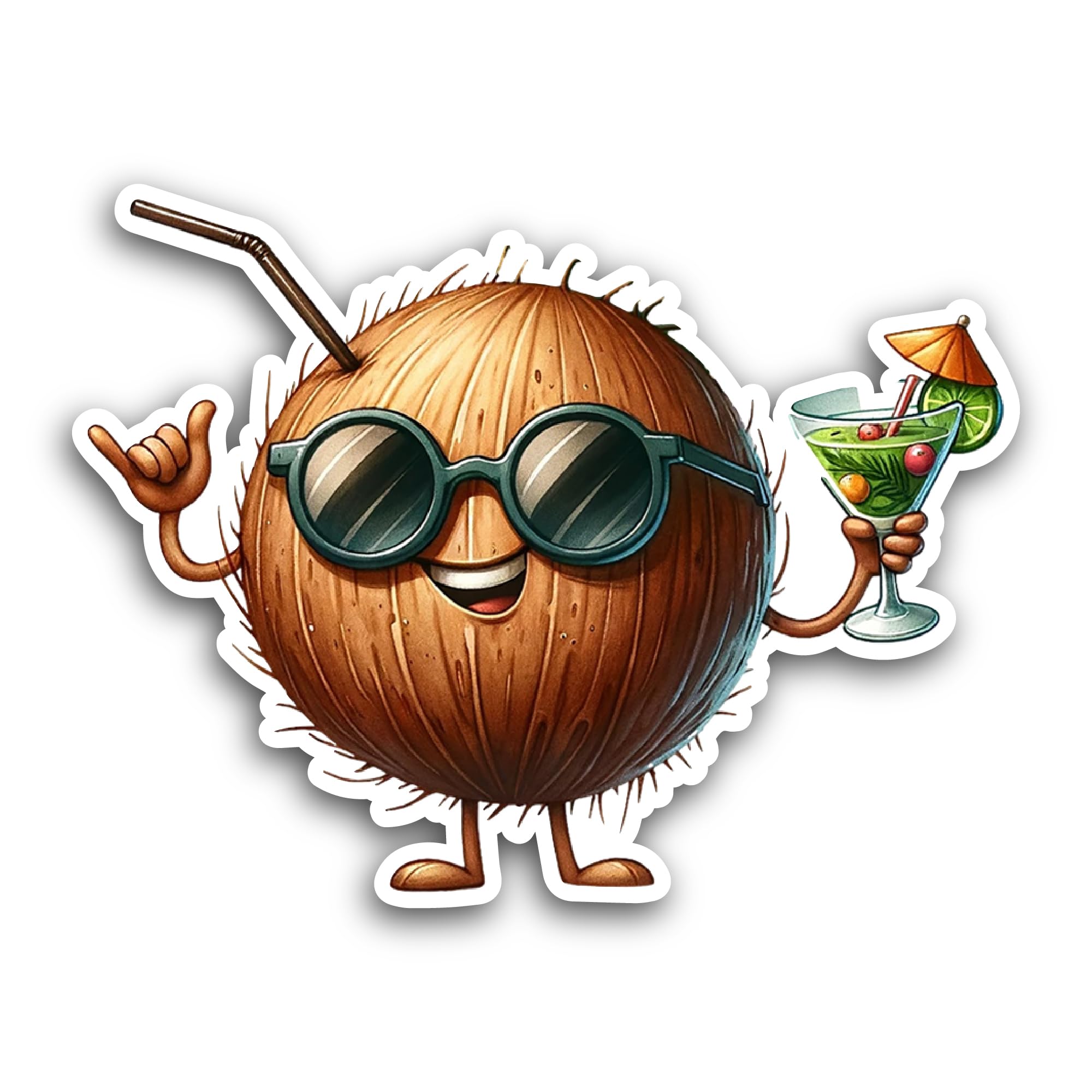 2 (Pieces) 3" and 5" Cartoon Coconut Sticker, Waterproof Vinyl Decals for Many Purpose Like Cars, Tr