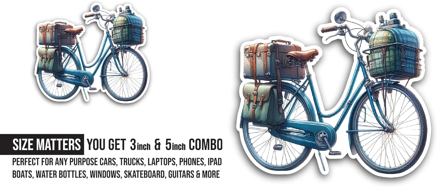 2 (Pieces) 3" and 5" Vintage Bicycle Sticker, Waterproof Vinyl Decals for Many Purpose Like Cars, Trucks, Laptops, Phones, Windows and More