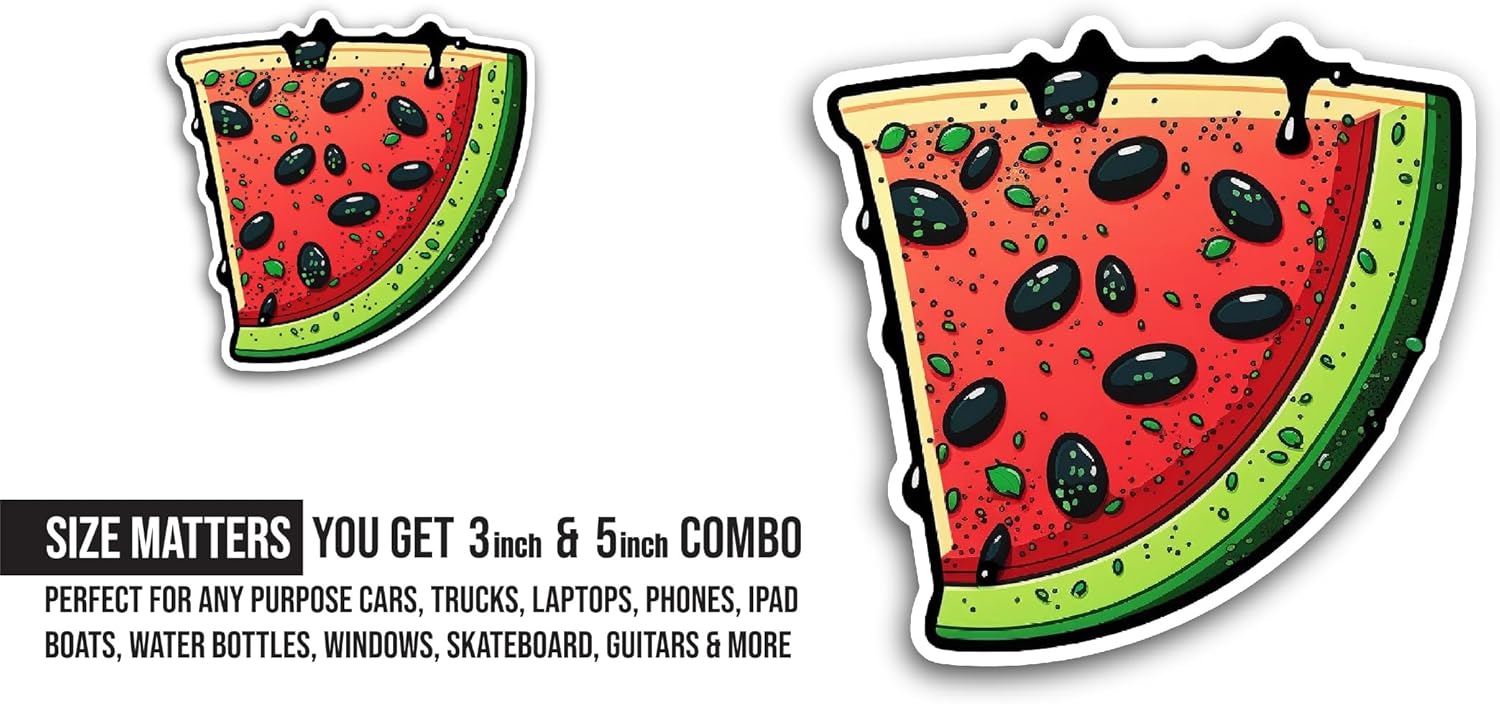 2 (Pieces) 3" and 5" Slice of Watermelon Sticker, Waterproof Vinyl Decals for Many Purpose Like Cars, Trucks, Laptops, Phones, Windows and More