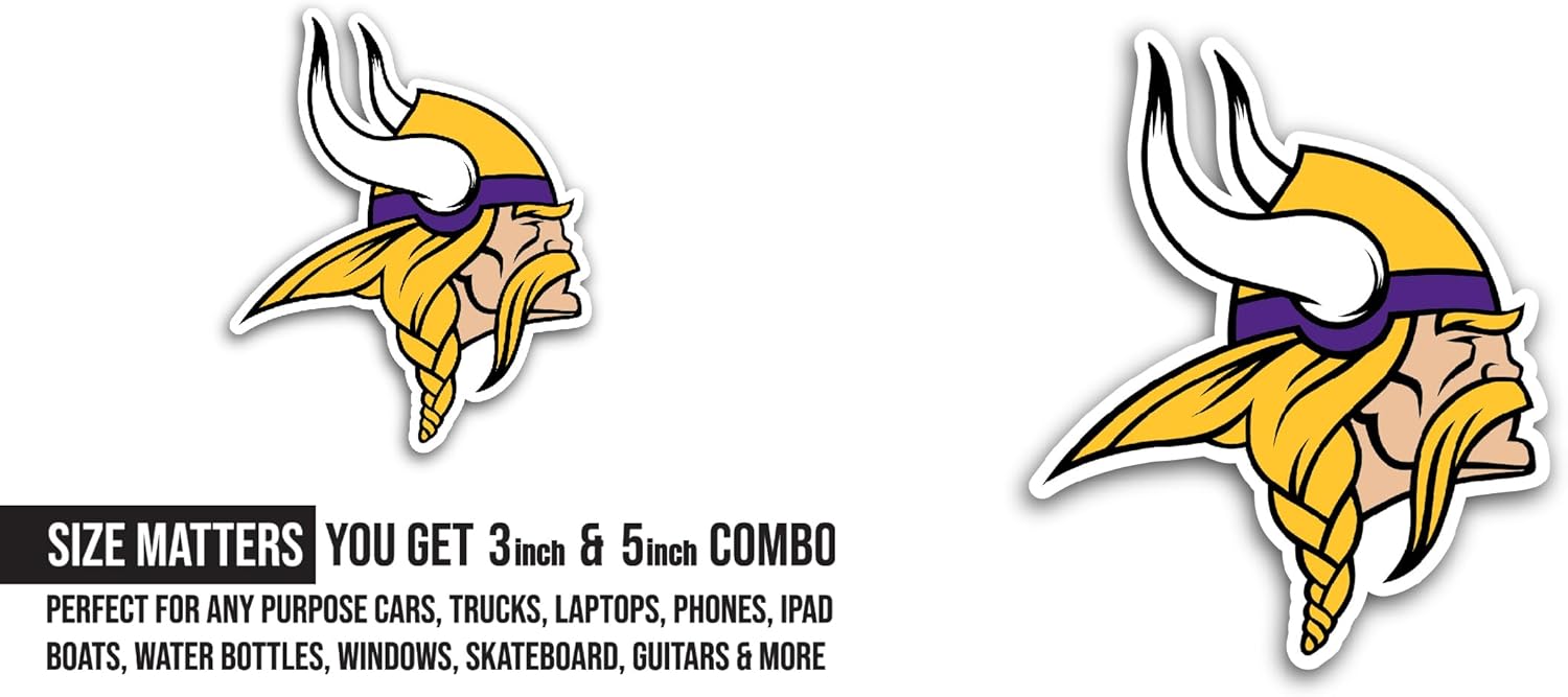 2 (Pieces) 3" and 5" Minnes0ta Vikings Decal Sticker, Waterproof Vinyl Decals for Many Purpose Like Cars, Trucks, Laptops, Phones, Windows and More