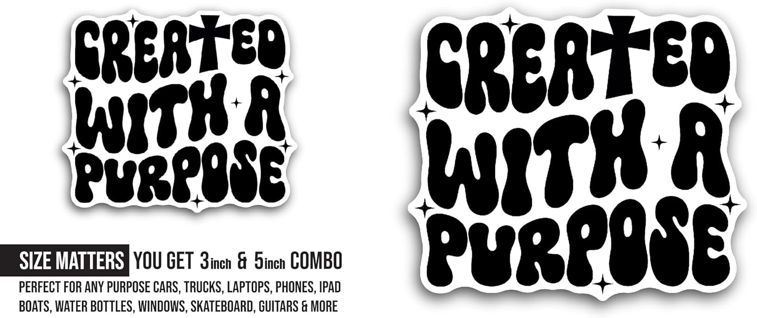 2 (Pieces) 3" and 5" Greated with A Purpose Text Sticker, Waterproof Vinyl Decals for Many Purpose Like Cars, Trucks, Laptops, Phones, Windows and More