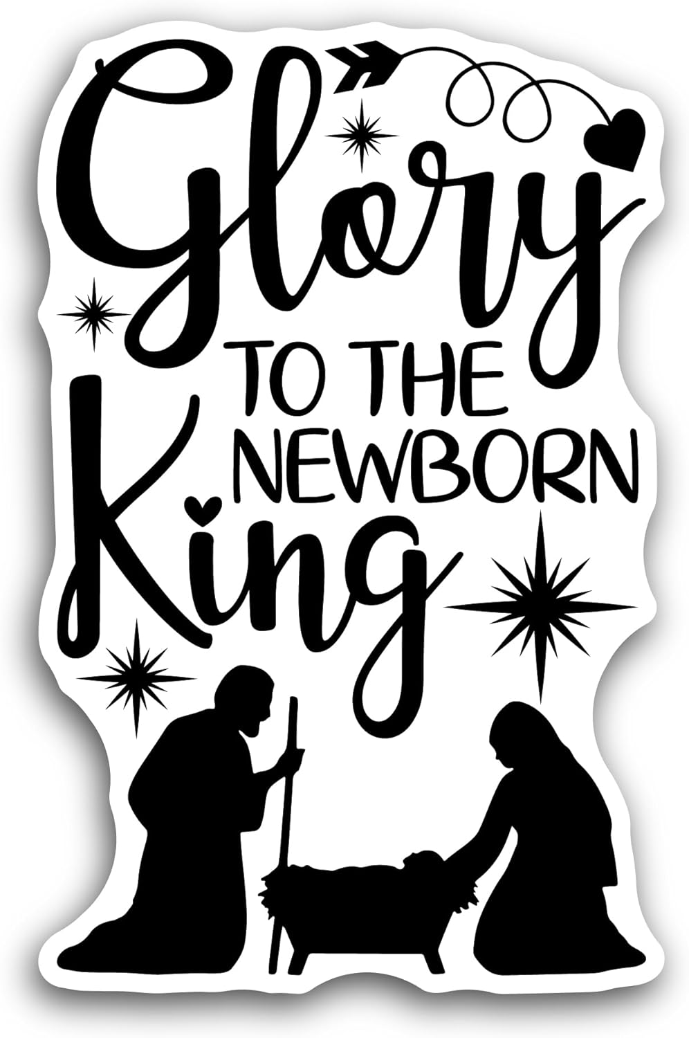 2 (Pieces) 3" and 5" Glory to The Newborn King Text Sticker, Waterproof Vinyl Decals for Many Purpose Like Cars, Trucks, Laptops, Phones, Windows and More